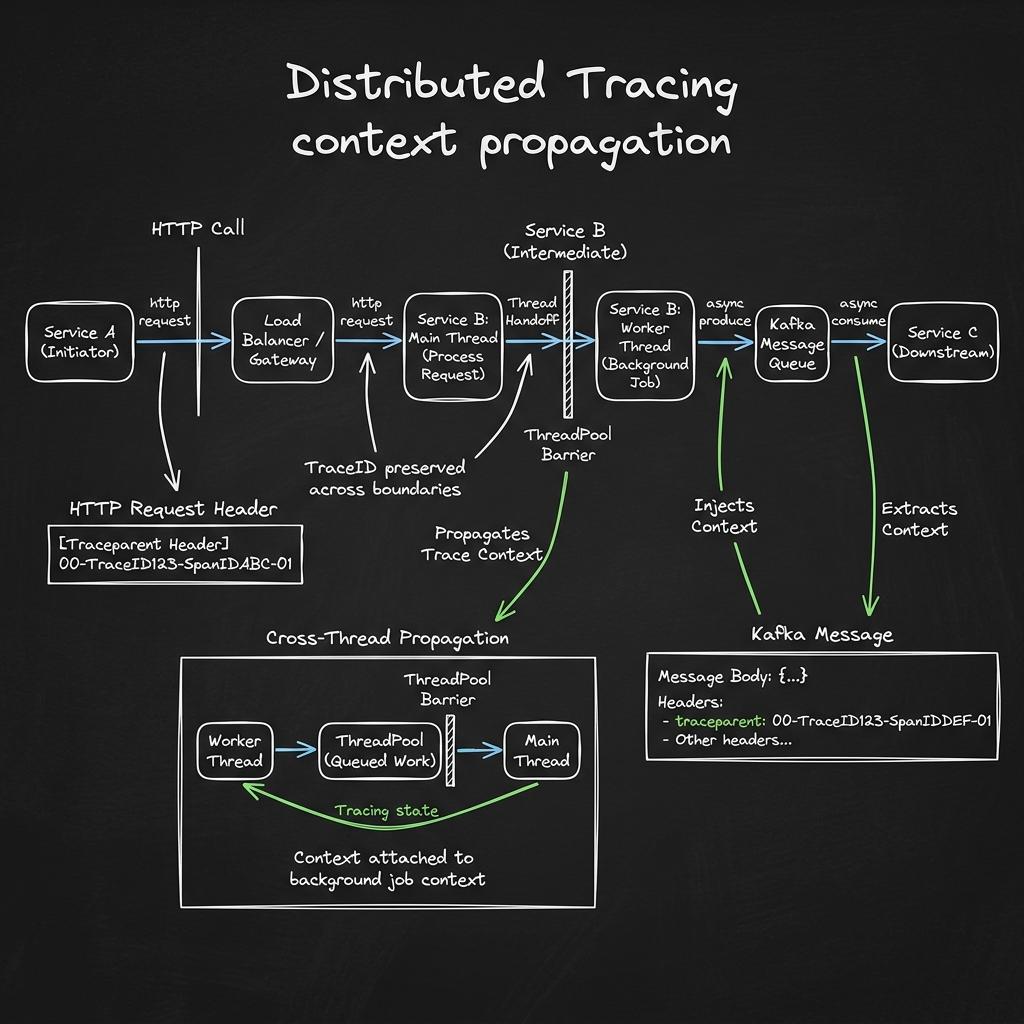 Distributed Tracing Context Propagation Flow